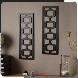 -20%2 PIEZAS/SET Esculturas de pared de madera vintage - Paneles de arte de pared geométrico abstracto de mediados de siglo moderno para decoración del hogar y la sala de estar, arte decorativo colgante de pared interior para Acción de Gracias, Navidad, H