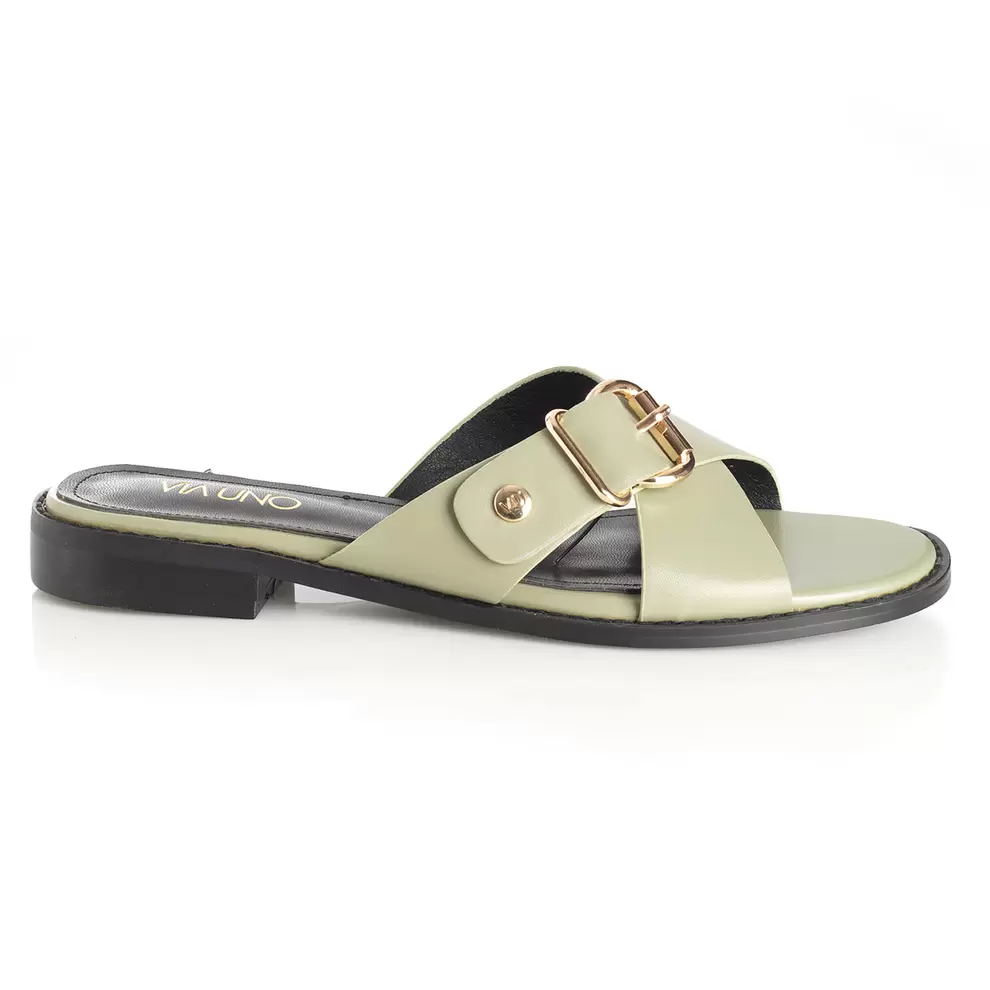 Sandalia Mujer Cantabria Oliva Taco Plano Via Uno