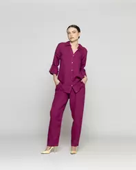 Blusa Mujer Belén Lino Manga Larga Morado Oscuro LineatreBlusa Mujer Belén Lino Manga Larga Morado Oscuro Lineatre