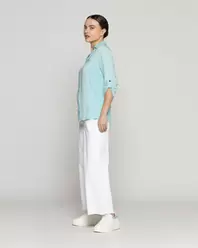 Blusa Mujer Carolina Slim Fit Tela Ligera Verde Agua LineatreBlusa Mujer Carolina Slim Fit Tela Ligera Verde Agua Lineatre