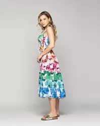Vestido Mujer Velinda Con Vuelos Y Elasticado Estampado Multicolor LineatreVestido Mujer Velinda Con Vuelos Y Elasticado Estampado Multicolor Lineatre