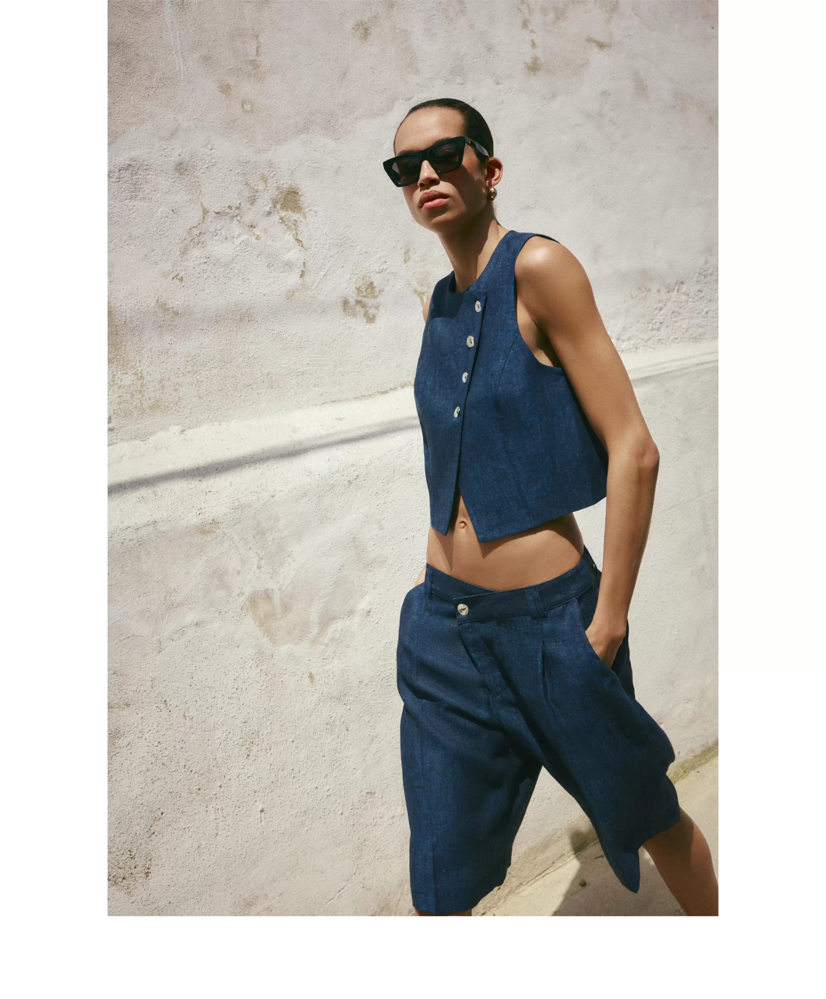 CHALECO LINO CRUZADO BOTONES