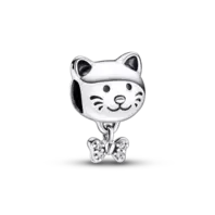 Charm Gato mascota y moño Pandora Plata Esterlina