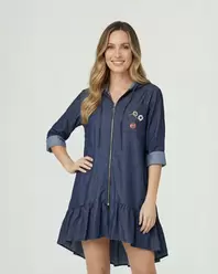 Spolverino Mujer Teodora Overside Cuello redondo Manga larga Jeans Lineatre