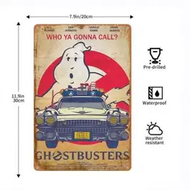 1 pieza Letrero de metal vintage, Logotipo de Ghostbusters (20cm X 30cm), Placa de pared retro para decoración de espacios de hombres, baño, comedor, bar, cafetería, garaje, resistente al agua, mejor regalo para cumpleaños, graduación, Navidad, regalo nav