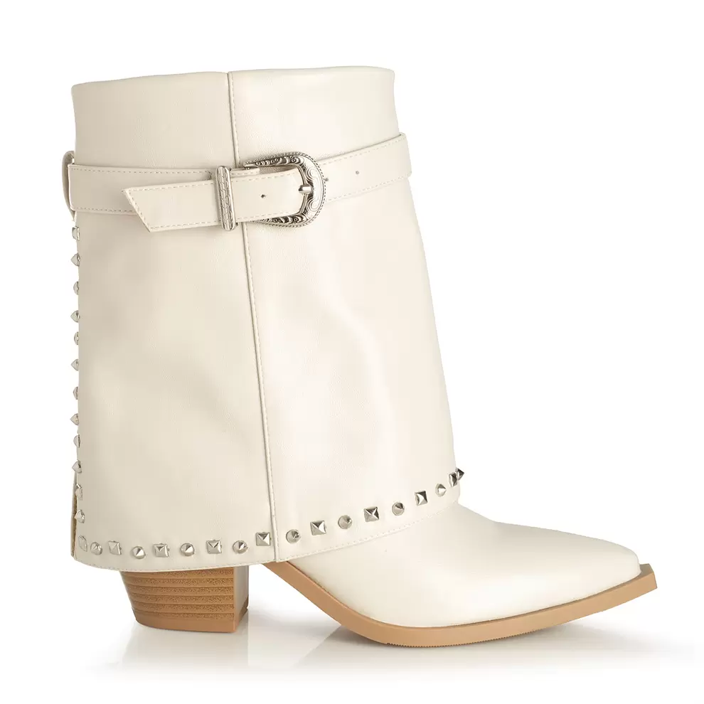 Botin Mujer Cala Mitjana  Beige Taco Alto Via Uno