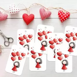 50 etiquetas de regalo con tema de amor romántico con cuerda de cáñamo - Diseño de corazón rojo para el Día de San Valentín, cumpleaños, fiesta de aniversario de boda, decoración, envoltura de regalos DIY y recuerdos, etiquetas colgantes de amor