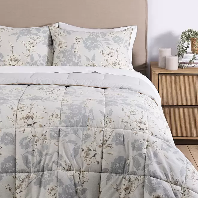 Plumón estampado rosalía 2 plazas gris