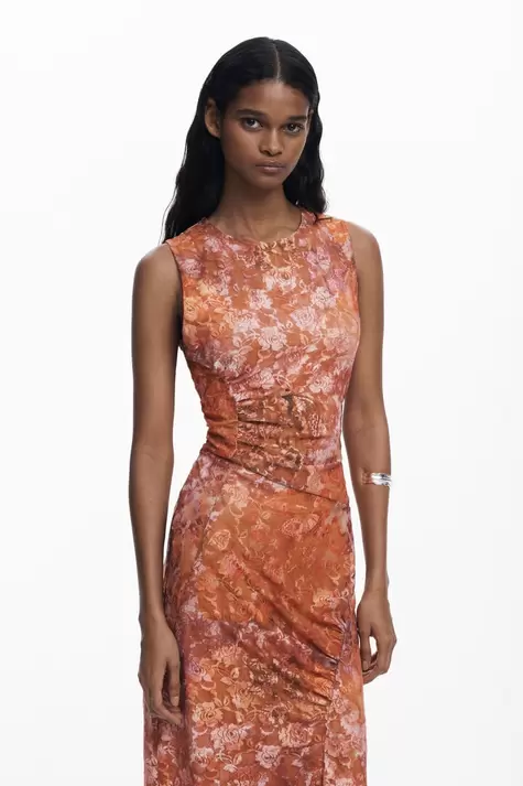 Vestido drapeado floral