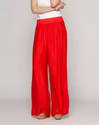 Pantalón Mujer Perla Palazzo Tipo Satín Rojo Lineatre