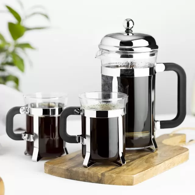 Set 3 Pzs Cafetera Francesa 600ml + Tazas 200ml Vidrio...