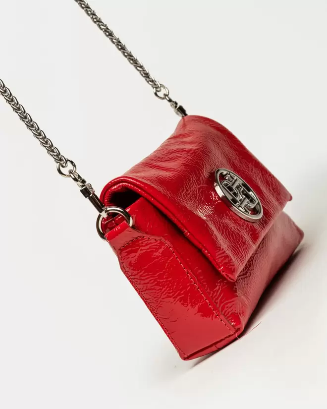 Mini bag Bloom en cuero charol arrugado