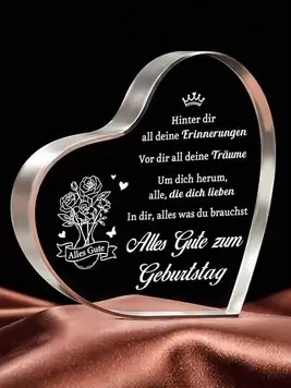 1 pieza Placa de acrílico con forma de corazón, regalo de cumpleaños alemán para mujeres de hija o hijo, decoración de mesa y hogar, decoración de oficina, regalo perfecto para el Día de la Madre, cumpleaños y Navidad