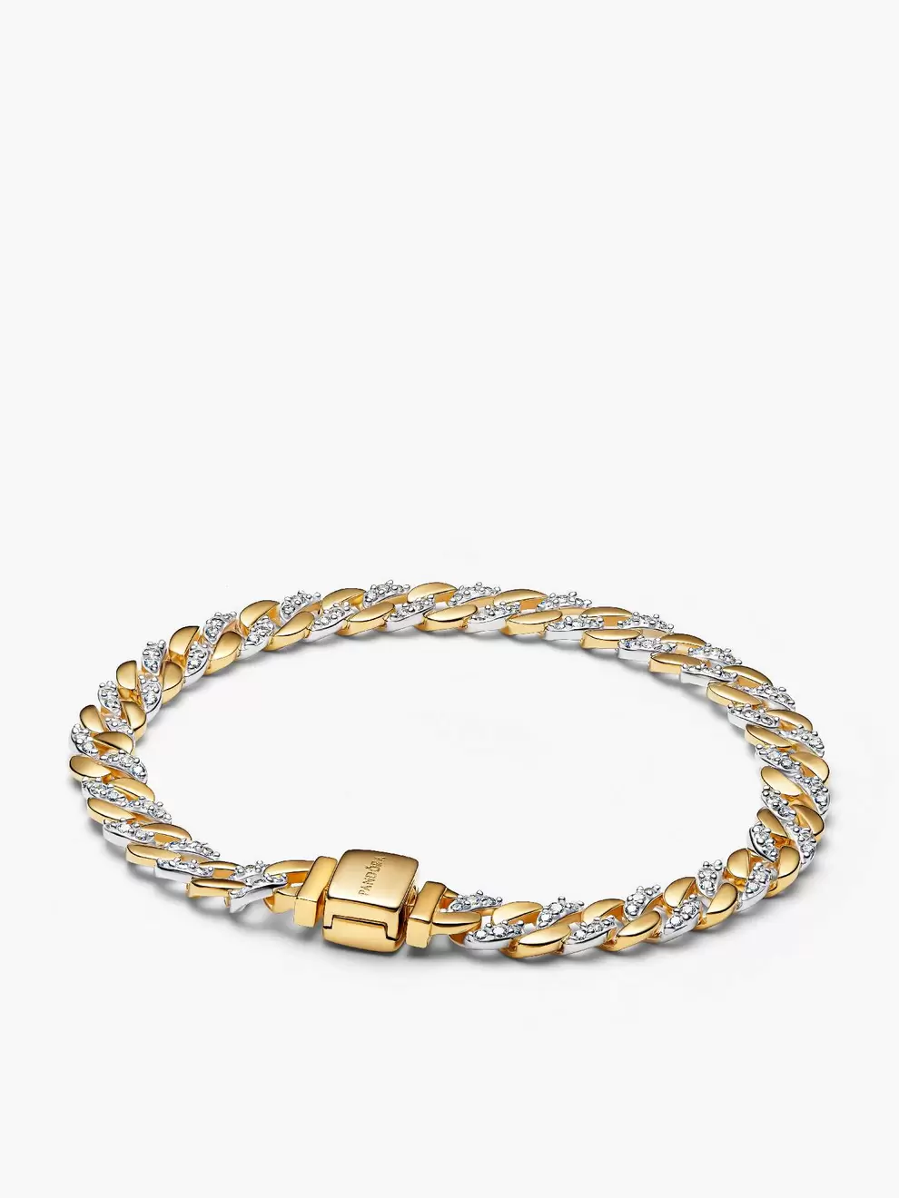 Brazalete de cadena cubana de dos tonos en pavé