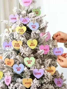 -20%24/12 piezas Adornos colgantes decorativos para el Día de San Valentín, decoración de árbol en forma de corazón de caramelo de madera, adorables adornos colgantes de corazón de caramelo de madera con la frase "Sé mi amor, tuyo por siempre", adecuados