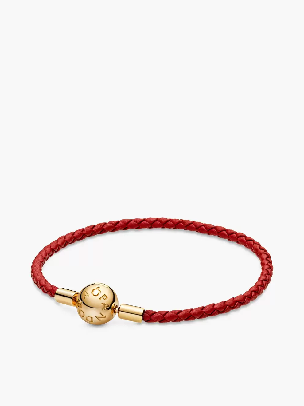 Brazalete De Piel Trenzada Roja Moments De Pandora Recubrimiento en Oro de 14k