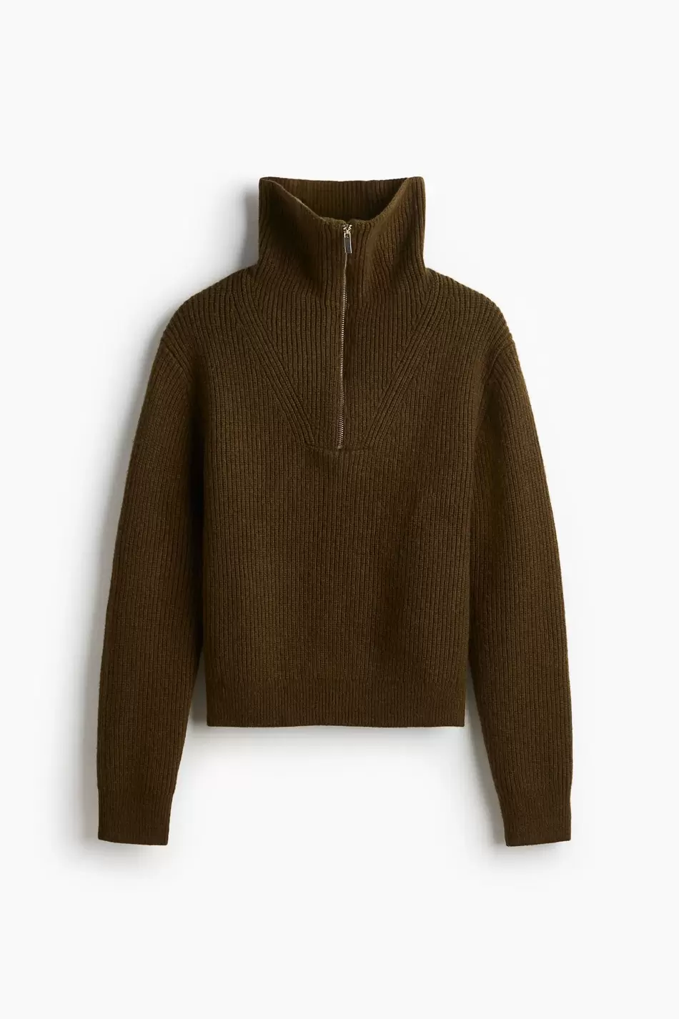 Sweater en punto acanalado con medio cierre