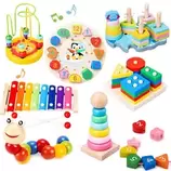 Pack 7 Juguetes Didácticos De Madera Niños Estimulación