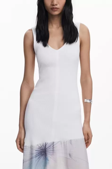 Vestido escote V combinado