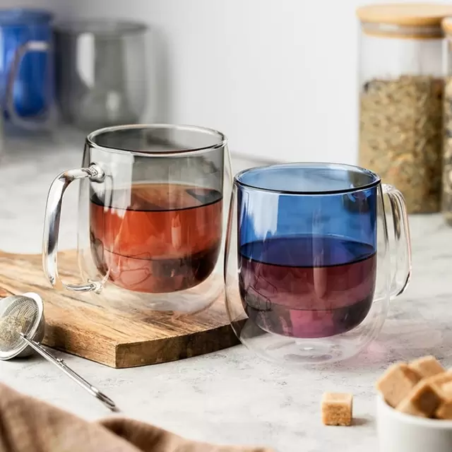 Set 2 Tazas Doble Pared 400ml Borosilicato Negro Turín...