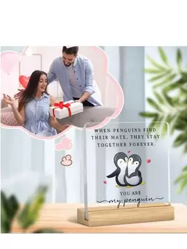 NEW1 pieza Cuando los pingüinos encuentran una pareja, permanecen juntos para siempre. Letrero decorativo versátil de acrílico, adecuado para la decoración del hogar, dormitorio, sala de estar, decoraciones de escritorio de oficina. Regalo ideal para el D