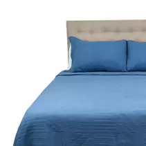 Cubrecama Prewash Cuadros Bordado 2 Plazas Indigo