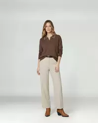 Sweater Mujer Luciana Relaxed Cuello En V Tipo Camisa Manga Caída Chocolate Lineatre