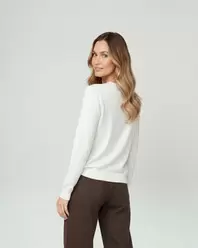Sweater Mujer Luciana Relaxed Cuello En V Tipo Camisa Manga Caída Blanco Lineatre