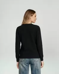 Sweater Mujer Renata Relaxed Cuello Redondo Manga Caída Negro Lineatre
