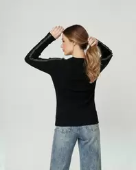 Sweater Mujer Giuliana Slim Fit Cuello Redondo Manga Caída Negro Lineatre