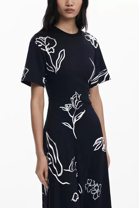 Vestido asimétrico trazos flores