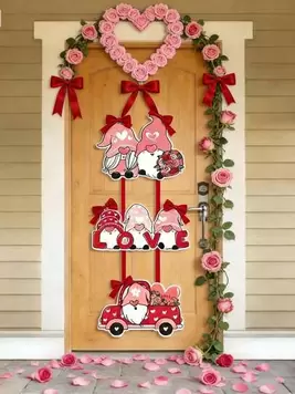 -25%1 pieza Decoración para el marco de la puerta del Día de San Valentín - Decoración con tema de corazón rosa, colgante de puerta para fiesta, adecuado para fondo de fotografía, decoración de fiesta interior/exterior
