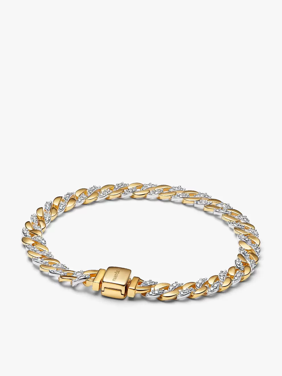 Brazalete de cadena cubana de dos tonos en pavé