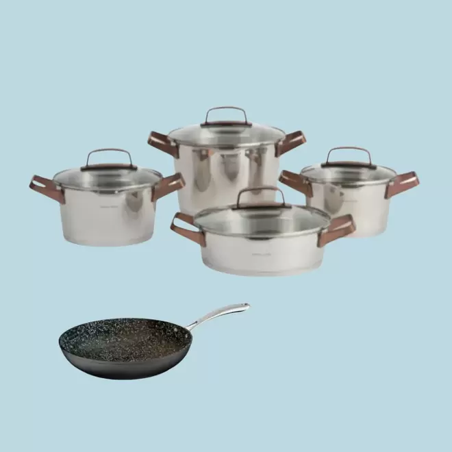 Kit Batería Niza cobre 8 pzs + Sartén Simple Cook Narbona 20 cms