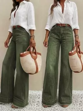 -5%Nuevos pantalones vaqueros de pierna ancha de ajuste holgado y de alta calidad para mujer, cómodos, aptos para todas las estaciones, atuendo elegante diario de primavera