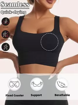 -5%Top de yoga, sujetador deportivo transpirable con función de absorción de impactos y moldeado, esculpe hermosas líneas de la espalda, adecuado para ejercicios de fitness Negro Primavera