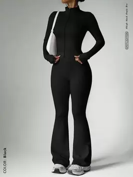 -5%FWH Set de 2 piezas Chaqueta de compresión y pantalones acampanados de estilo callejero, que cintura y levanta el trasero, con puños con agujero para el pulgar, adecuado para fitness y uso casual, inspirado en el diseño con cremallera frontal de corsé,