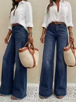 -5%Nuevos pantalones vaqueros de pierna ancha de ajuste holgado y de alta calidad para mujer, cómodos para uso diario, para todas las estaciones, primavera