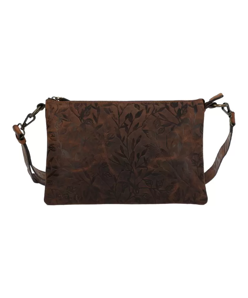 Cartera Cuero Mujer Oh Flowry Cross Café
