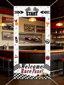 -7%1 pieza Marco de fotos con tema de coche de carreras, Prop de cabina fotográfica con tema de juego deportivo, Pancarta de bienvenida para fiesta de fans de carreras, Pancarta de cabina fotográfica de fiesta, Accesorios de fotografía, Telón de fondo de 