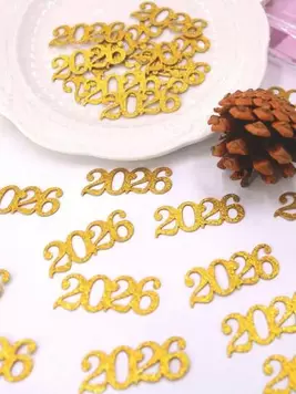 -10%100 piezas/50 piezas Confeti dorado brillante 2026, Decoración de escritorio con lentejuelas, Adecuado para boda 2026, aniversario, ceremonia de graduación, celebración de jubilación, decoración conmemorativa 2026, Navidad, Año Nuevo 2026, decoración