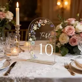 -14%1 pieza Números de mesa de acrílico con patrón floral y soporte para recepción de boda, cafetería, restaurante, fiesta, centro de mesa reutilizable para banquete, señales de mesa de boda, decoración del hogar