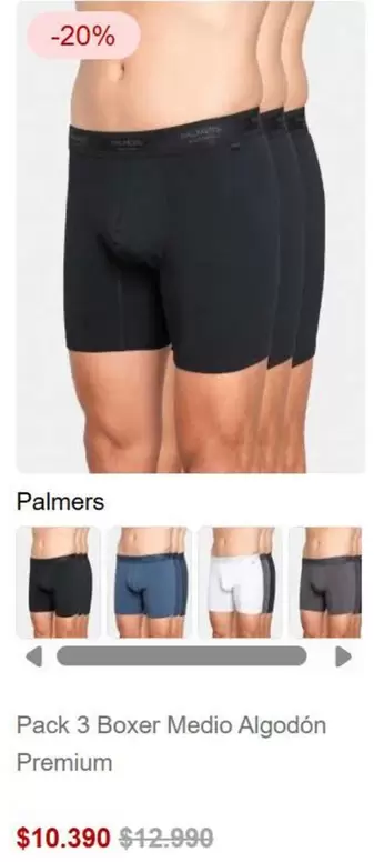 Palmer - Pack 3 Boxer Medio Algodón Premium