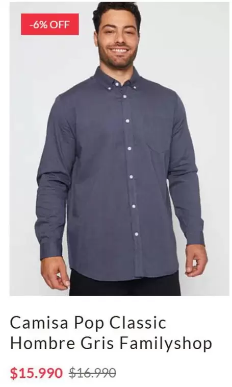 Pop - Camisa  Classic Hombre Gris Familyshop