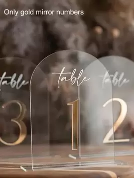 1 pieza Placa de número de mesa de boda | DIY | Decoración con recorte de precio | Espejo dorado acrílico, acrílico con respaldo adhesivo | Disponible en dorado, plateado, negro y blanco para decoración de placa de número de mesa, letras acrílicas doradas