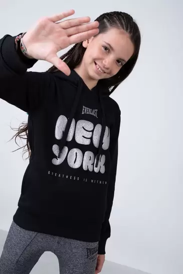 Poleron Hood Cloud Niña Negro Everlast