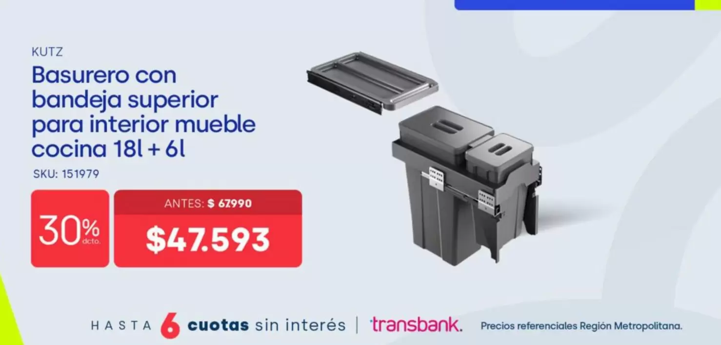 Superior - Basurero Con Bandeja Para Interior Mueble Cocina 18+