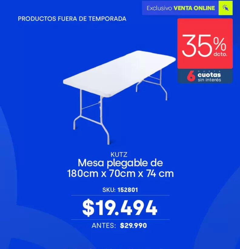 Mesa Plegable De 180cm X 70cm X 74 Cm