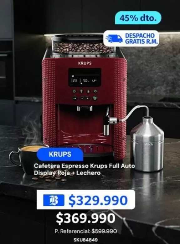 Cafetera Espresso Krups Full Auto Display Roja+ Lechero