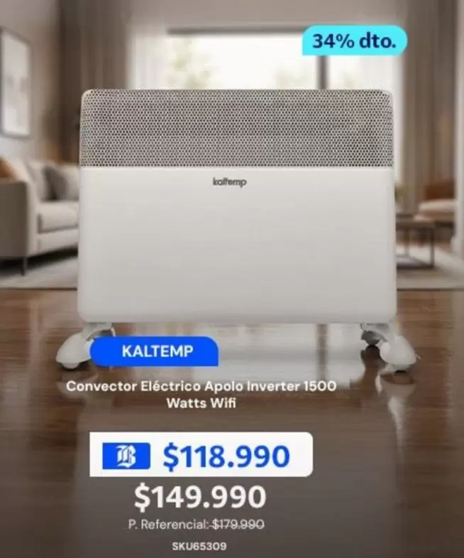 Kaltemp - Convector Electrico Apolo Inverter 1500 Watts Wifi